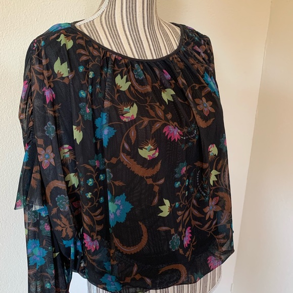 Free People Floral Long sleeve Mesh Boho Top Woman’s Small - Picture 1 of 9